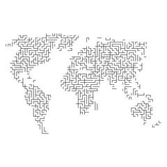 Fototapeta na wymiar World map from black pattern of the maze grid. Vector illustration.
