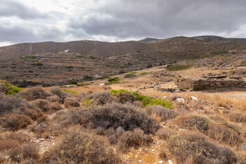 Traditional white chapel , Ios island, Greece.