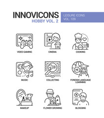 Hobby and activities - line design style icons set