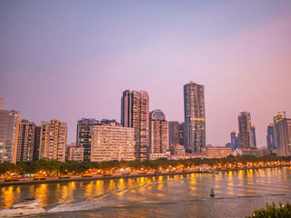 Fototapeta na wymiar Guangzhou/china-24 Aug 2019:Cityscape of Guangzhou city with pearl river.Guangzhou also known as Canton is the capital and most populous city of the province of Guangdong