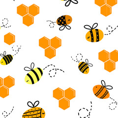 Honey bee seamless pattern vector illustration cartoon.