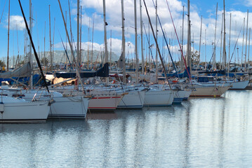Fototapeta premium Sailboat marina Kalithea Greece waterfront
