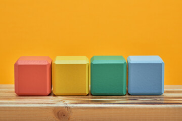 empty wooden cubes mockup style, copy space. Colourful blocks template for creative design, place for text