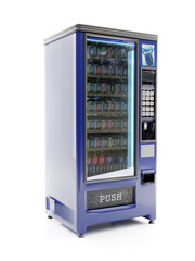 3d rendering of blue soda vending machine on white
