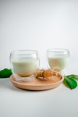 Matcha green tea. Organic green tea leaf isolated on white background, Organic product from the nature for healthy with traditional style