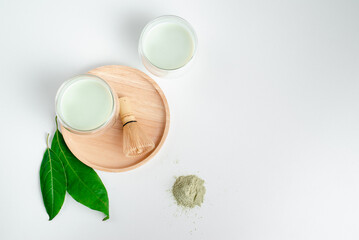 Matcha green tea. Organic green tea leaf isolated on white background, Organic product from the nature for healthy with traditional style