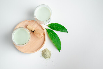 Matcha green tea powder. Organic green tea leaf isolated on white background, Organic product from the nature for healthy with traditional style