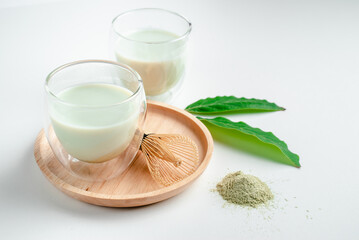 Matcha green tea. Organic green tea leaf isolated on white background, Organic product from the nature for healthy with traditional style
