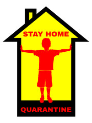 quarantine symbol with house silhouette and text stay home