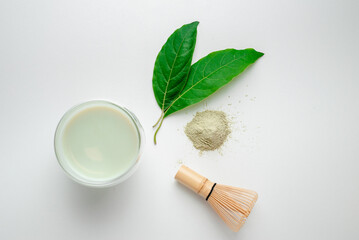 Matcha green tea powder. Organic green tea leaf isolated on white background, Organic product from the nature for healthy with traditional style