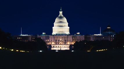 Capitol building from Washington in blue hour evening light amazing view