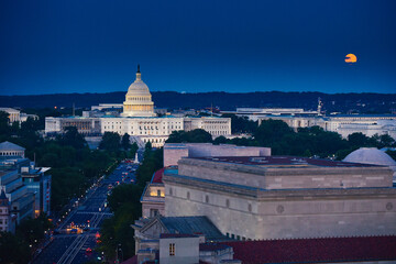 Fototapeta na wymiar Capitol building from Washington in blue hour evening light amazing view