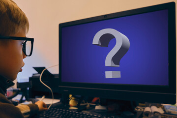 male student at the computer studying with distance learning