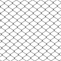 Chain fence. Realistic metal wire fence isolated on white background
