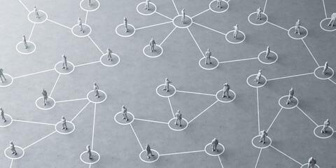 Miniature people social distancing concept to avoid coronavirus covid-19 sars-cov2 spread aroung the country Small miniature people on graycolor background distanced each other. 3d rendering