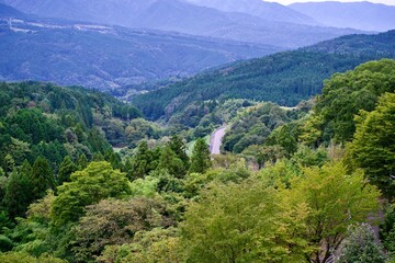 The scene of beautiful Japanese mountains in Gifu.