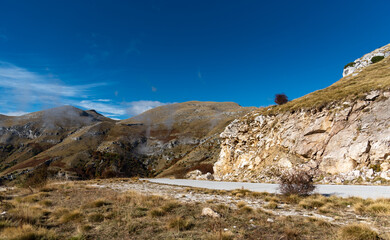 Panoramic view at spectacular landscape with white clouds wrap around beautiful mountain Paggaio. Greece