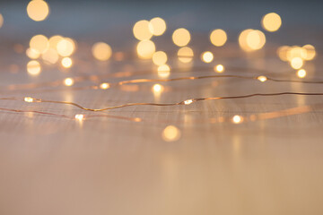 Christmas lights on background with copy space. Decorative garland
