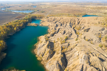 Aerial view of the natural territory of Romantsevskie mountains, Russia, Tula region