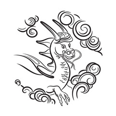 Chinese zodiac sign of the year of the dragon. The symbol of the eastern horoscope. Hand-drawn illustration.