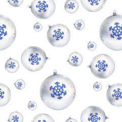 Blue and silver Christmas ball isolated on site background as a seamless festive pattern