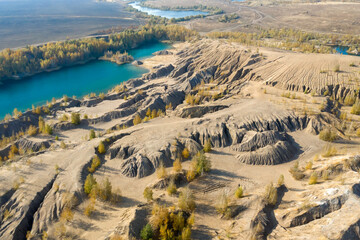 Aerial view of the natural territory of Romantsevskie mountains, Russia, Tula region