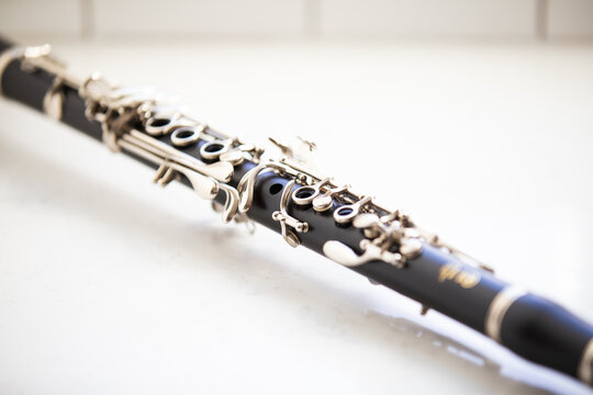 Clarinet valves close up on white background