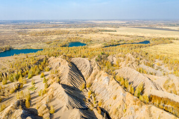 Aerial view of the natural territory of Romantsevskie mountains, Russia, Tula region