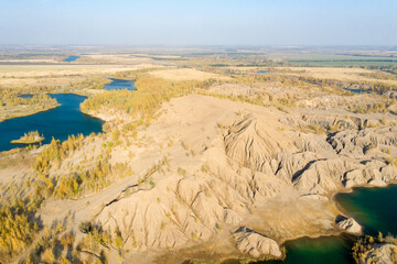 Aerial view of the natural territory of Romantsevskie mountains, Russia, Tula region