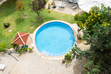 top view beautiful circular pool on a garden