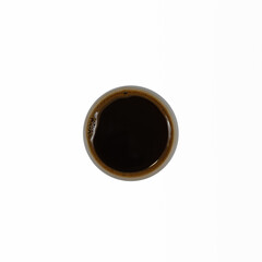 cup of black espresso coffee isolated on white background, top view
