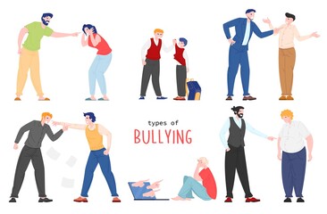 Fototapeta na wymiar Vector flat illustration of people suffering from bullying isolated on white