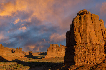 Travel and Tourism - Scenes of the Western United States. Red Rock Formations at Sunrise In Arches...