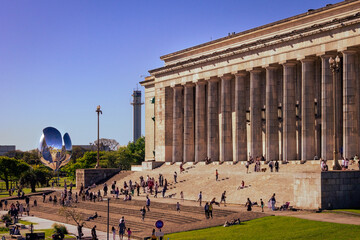 Walk through the Palermo neighborhood in Buenos Aires. UBA Law School building and Floralis Genérica monument