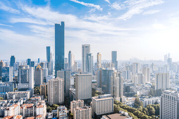 Fototapeta na wymiar Sunny scenery of Nanjing skyline in Jiangsu Province, China