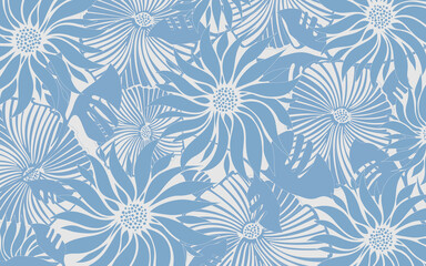 Fototapeta na wymiar Blue Hawaii Flower Pattern. Hawaii flower pattern blue. Beautiful for backgrounds, skin, surface and others.