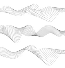 Design elements. Wave of many gray lines. Abstract wavy stripes on white background isolated