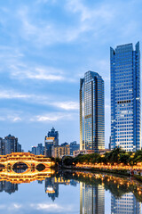 Night view of Anshun Bridge, Chengdu, Sichuan, China