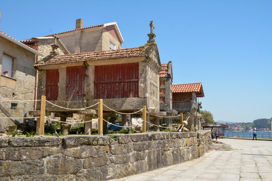 COMBARRO, SPAIN - May 05, 2018: View on the Horreos de Combarro in Galicia, Spain