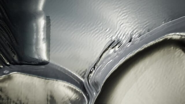 Beautiful 3d animation of metal liquid. Seamless fluttering silver liquid. Mercury abstract background. Metallic shiny moving surface.