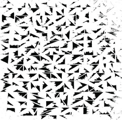 Rough, irregular texture composed of monochrome geometric elements. Overlay distressed grunge background. Abstract vector illustration. Isolated on white background. EPS10