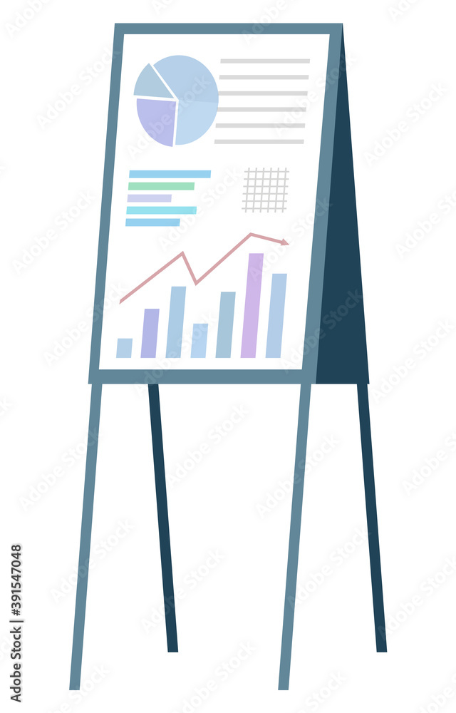 Poster presentation with charts and diagrams vector, isolated stand with info and data gathered together. s