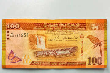 100 Sri Lankan rupee bank note closeup