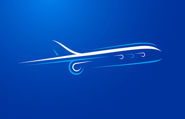 Airplane logo lines style plane silhouette white color