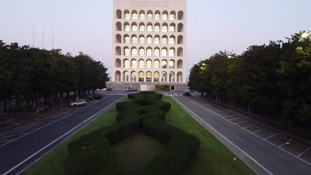 The Palazzo della Civilt&agrave; Italiana, also known as Palazzo della Civilt&agrave; del Lavoro or simply the Square Colosseum, is a building in the EUR district. View from the Drone