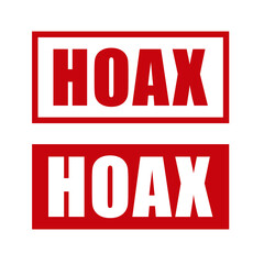 Hoax stamp icon. Vintage seal sign. Red sticker label sign. Isolated on white background. Vector illustration image.