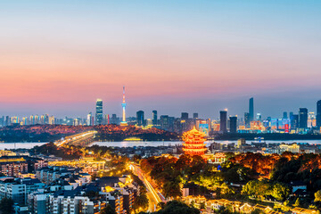 Night view of Yellow Crane Tower in Wuhan, Hubei, China