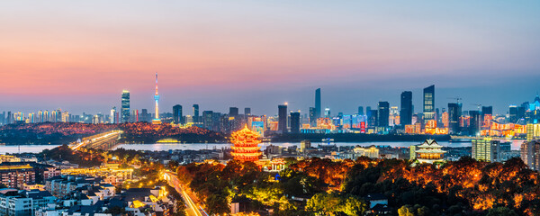 Fototapeta na wymiar Night view of Yellow Crane Tower in Wuhan, Hubei, China