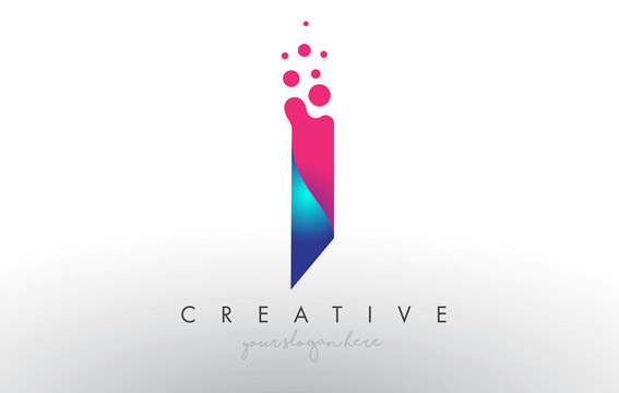 I Letter Design with Creative Dots Bubble Circles and Blue Pink Colors