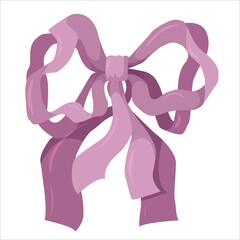 beautiful violet bow drawn in cartoon style. fashion elements and Holiday dressing items, beauty, gift and birthday decorative ribbons. Vector illustration isolated on white background.